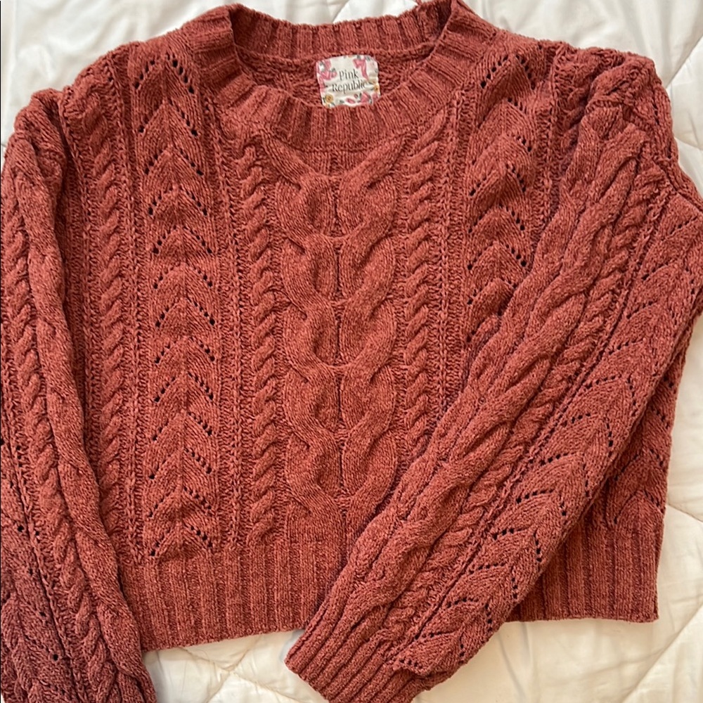 Pink Rose Women's Cable Knit Sweater - Rust